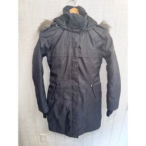 Columbia Parka Jacket Women Black Omni-Tech Faux Fur Hood Belted XS